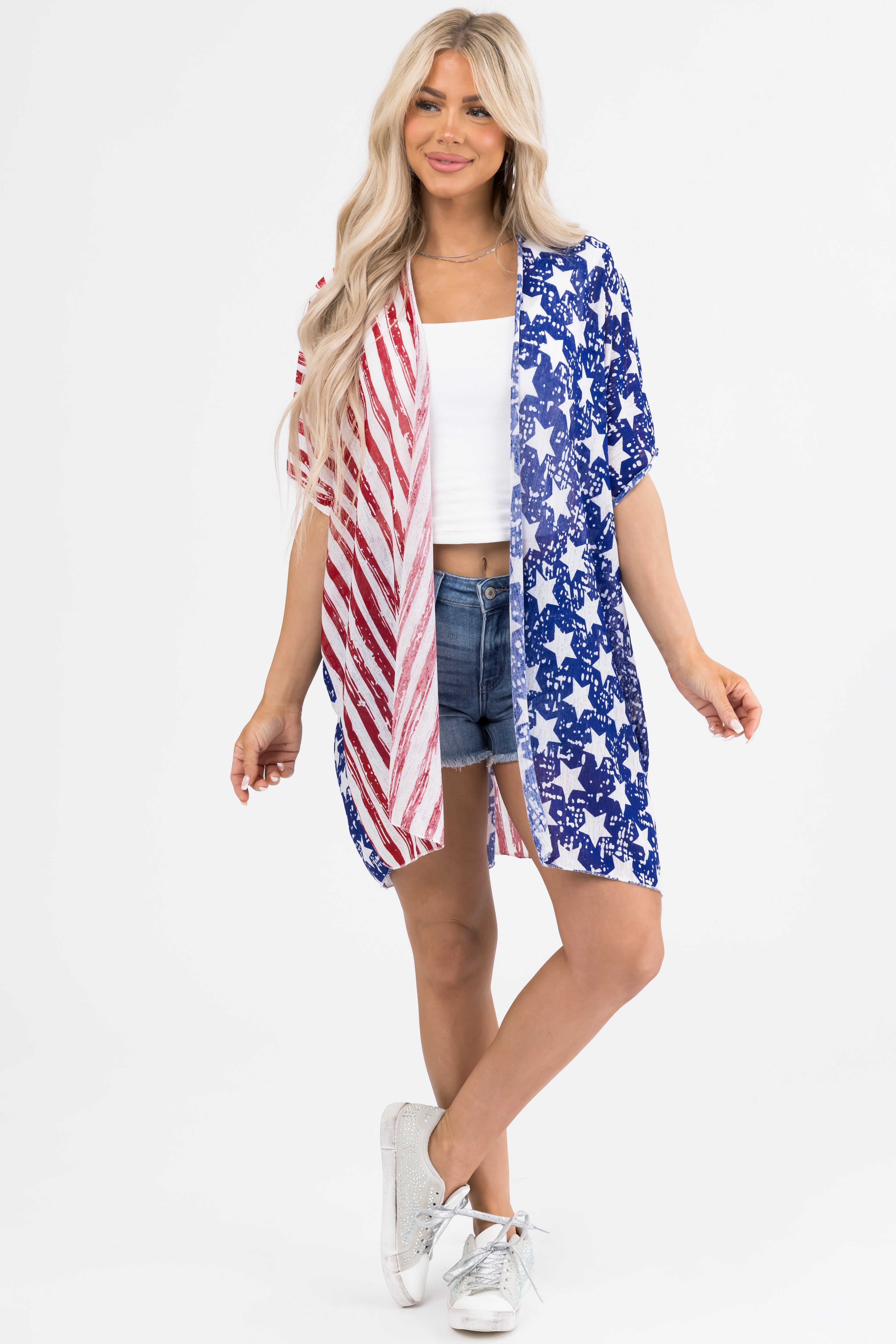 Vanilla Stars and Stripes Print Knit Kimono