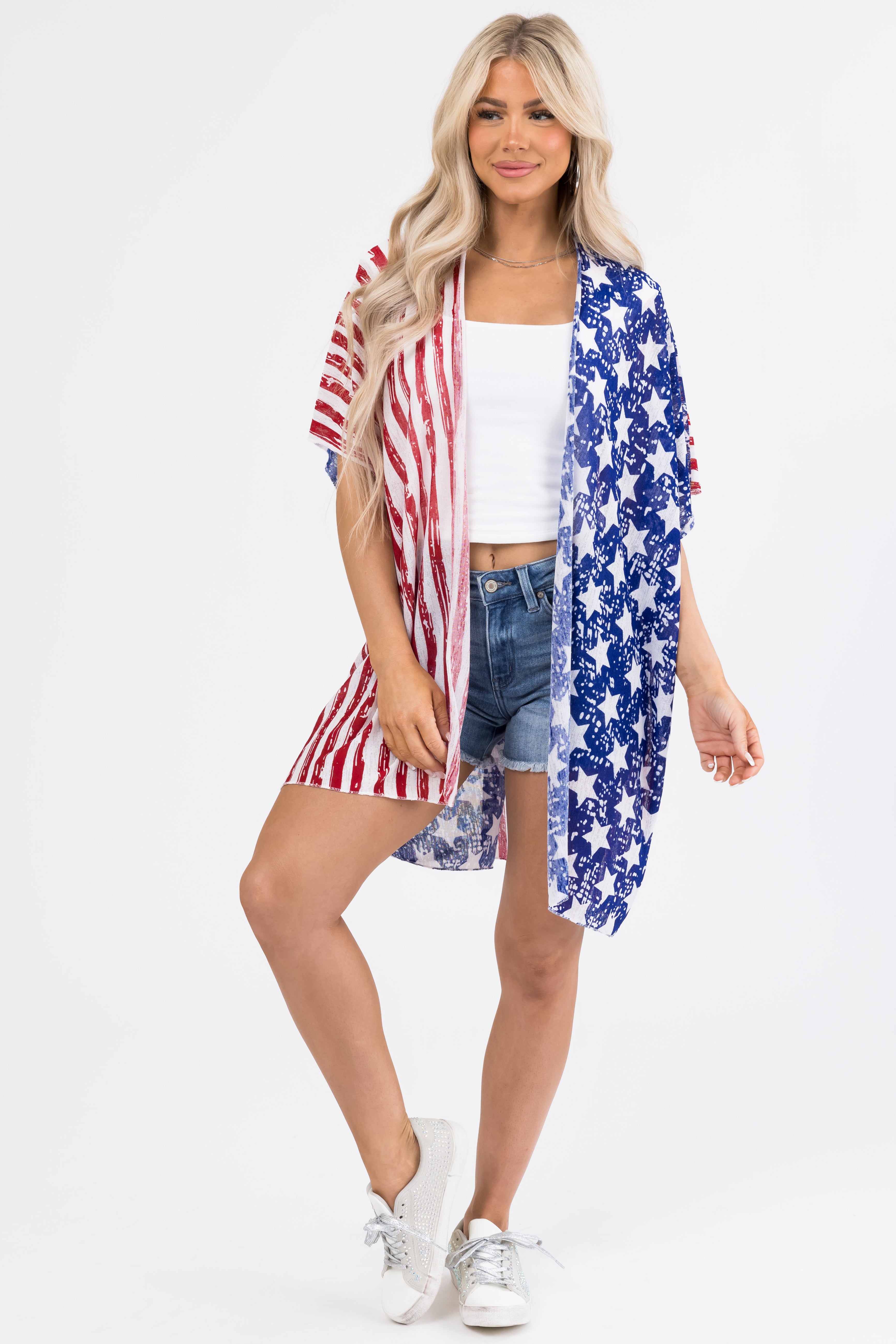 Vanilla Stars and Stripes Print Knit Kimono