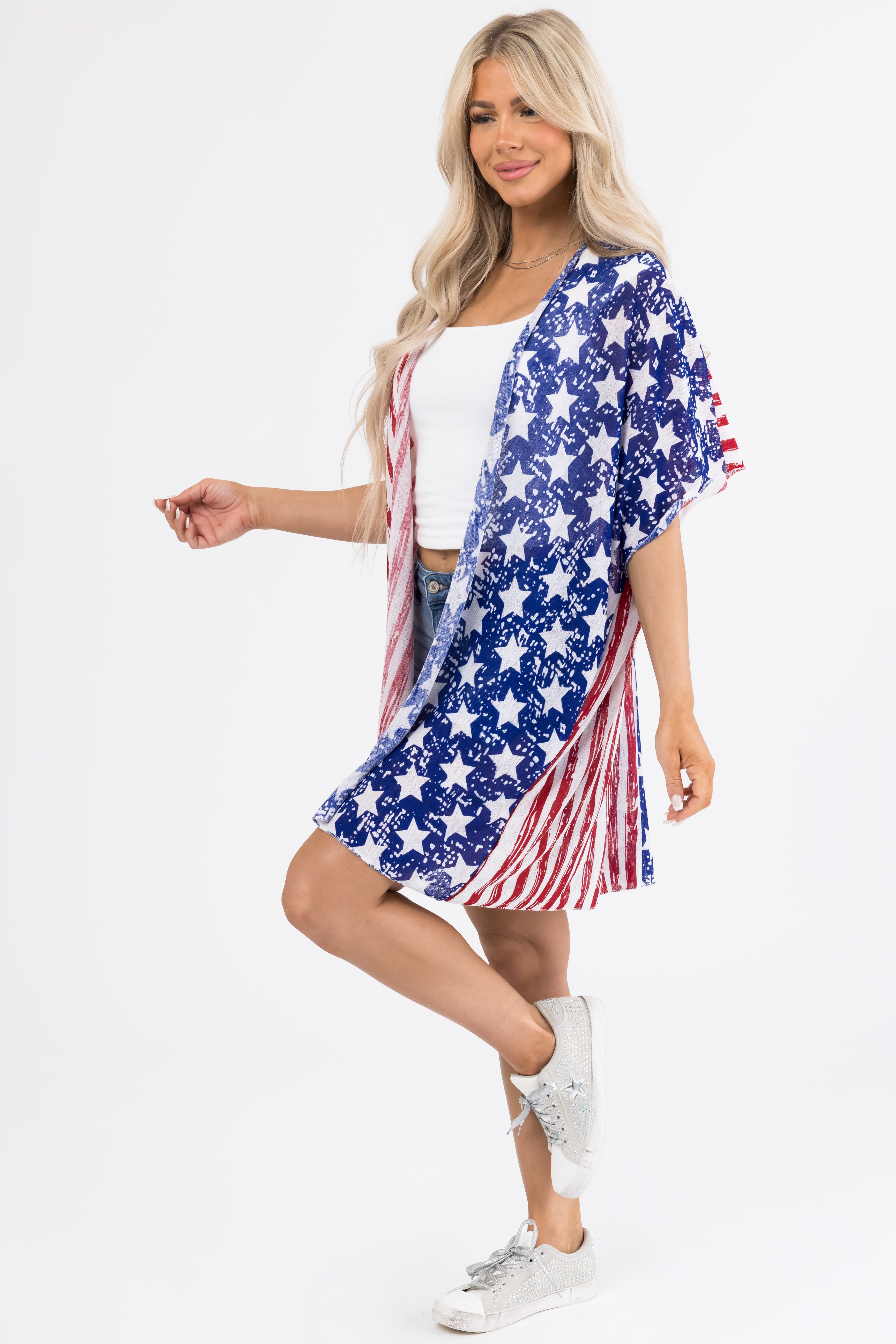 Vanilla Stars and Stripes Print Knit Kimono