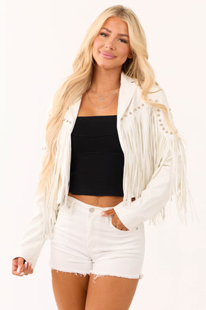 Vanilla Stud Detail Fringe Pleather Jacket