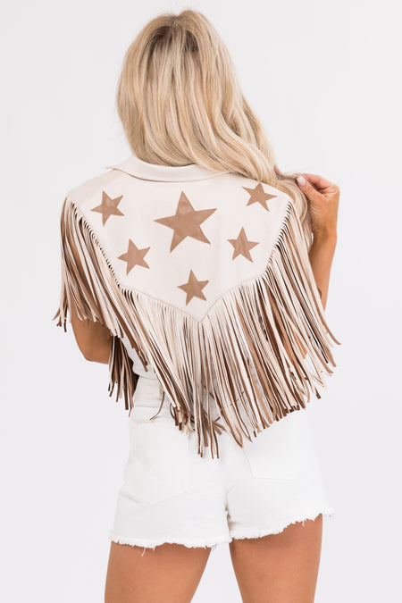 Vanilla Suede Fringe Star Print Shawl