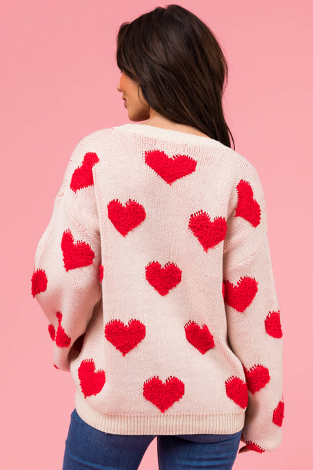 Vanilla Textured Heart Graphic Knit Sweater