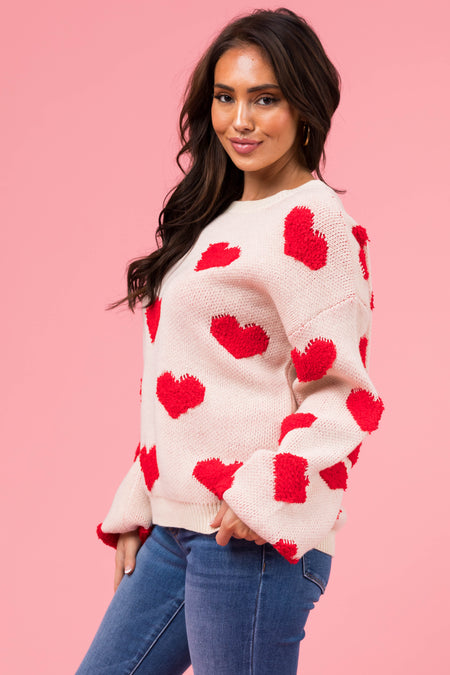 Vanilla Textured Heart Graphic Knit Sweater