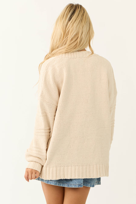 Vanilla Textured Sleeve Open Chenille Cardigan