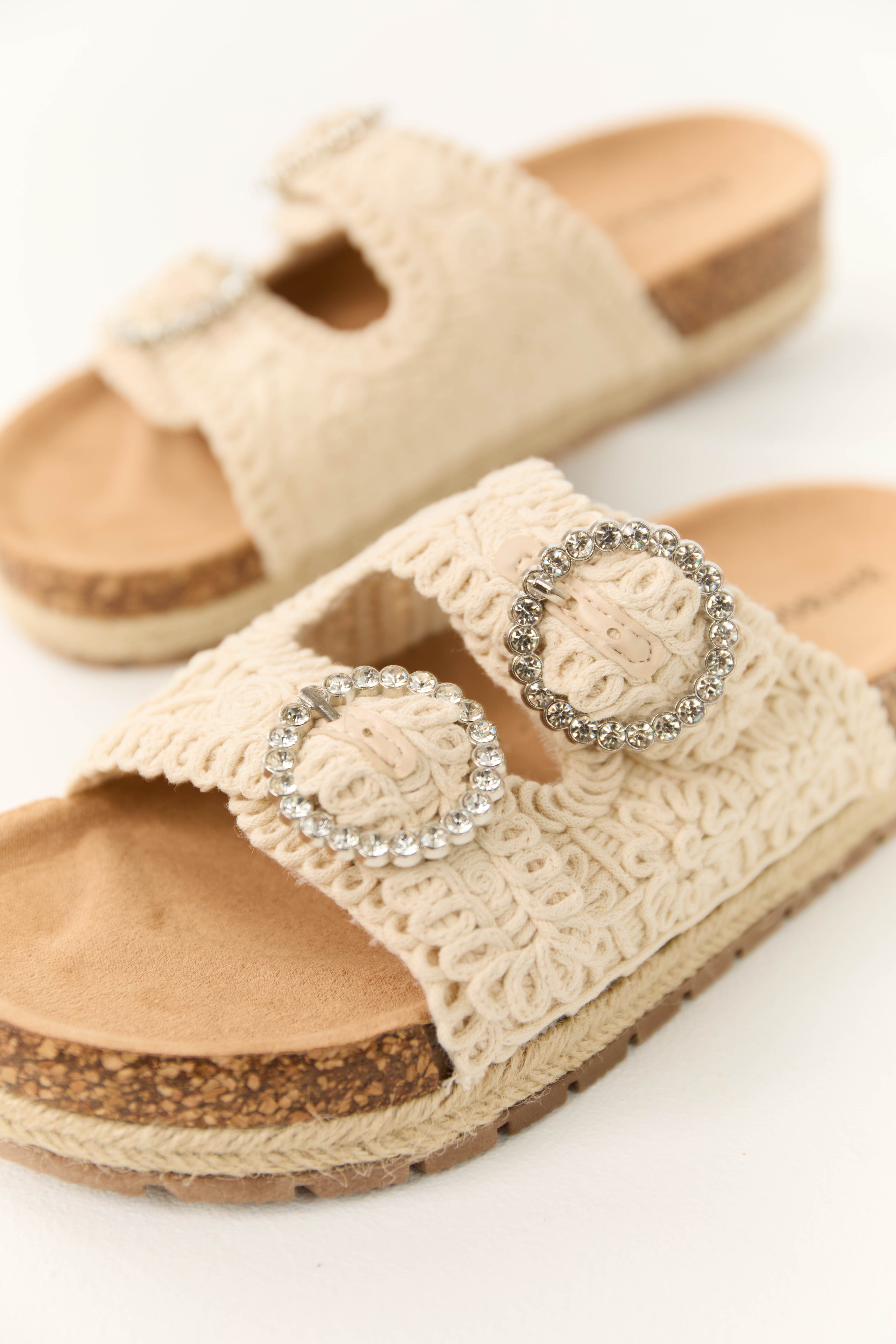 Vanilla Crochet Double Strap Slide On Sandal