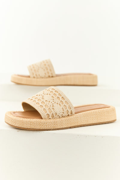 Vanilla Crochet Strap Raffia Platform Slip On Sandals