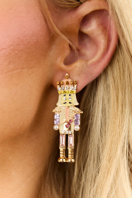 Vanilla Pastel Nutcracker Rhinestone Drop Earrings