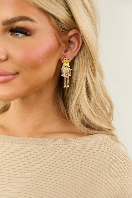 Vanilla Pastel Nutcracker Rhinestone Drop Earrings