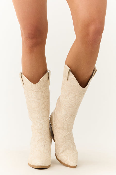 Vanilla Snakeskin Pattern Tall Western Boot