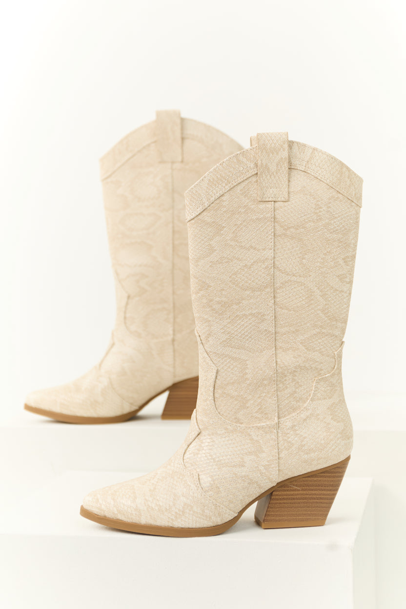 Vanilla Snakeskin Pattern Tall Western Boot