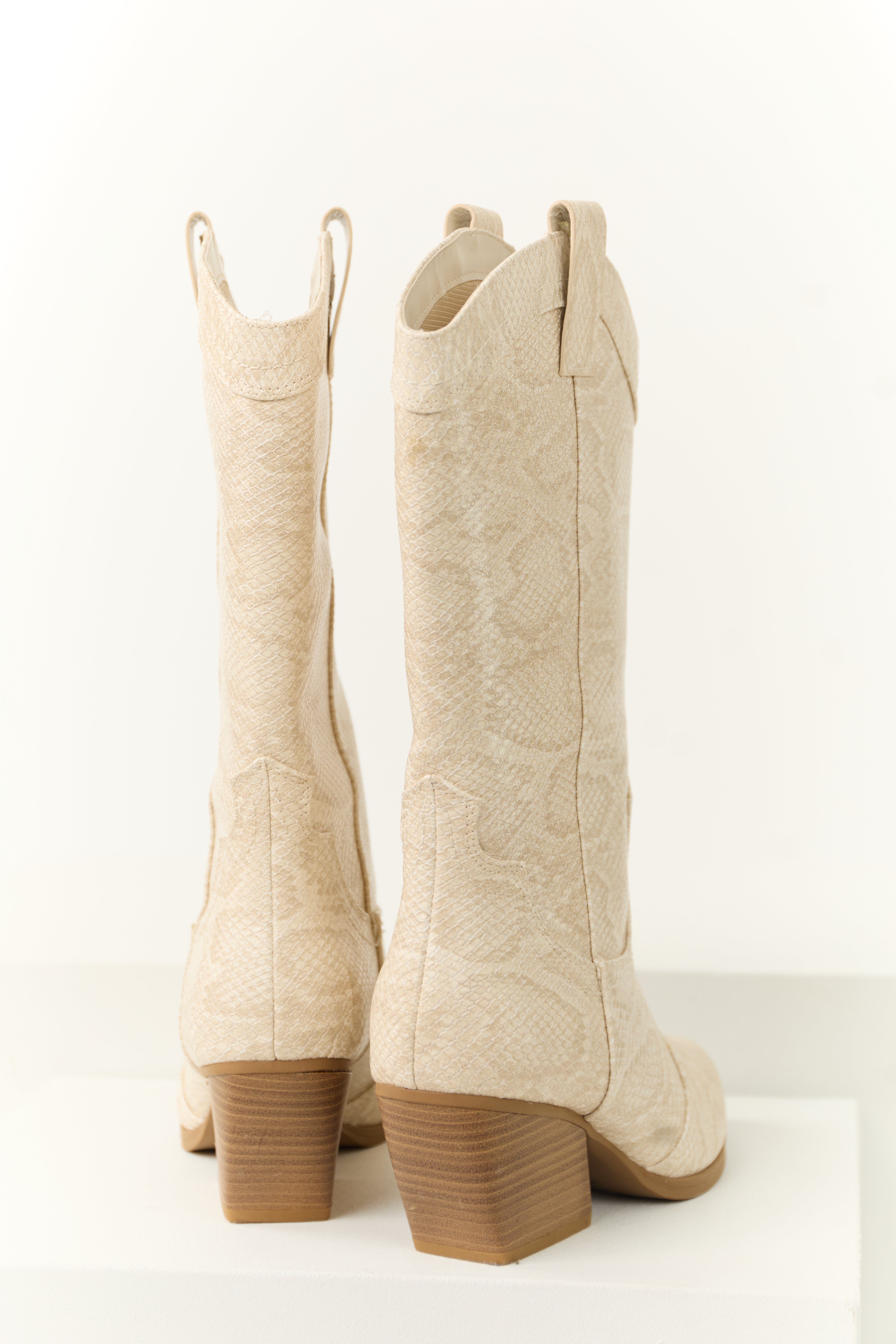 Vanilla Snakeskin Pattern Tall Western Boot