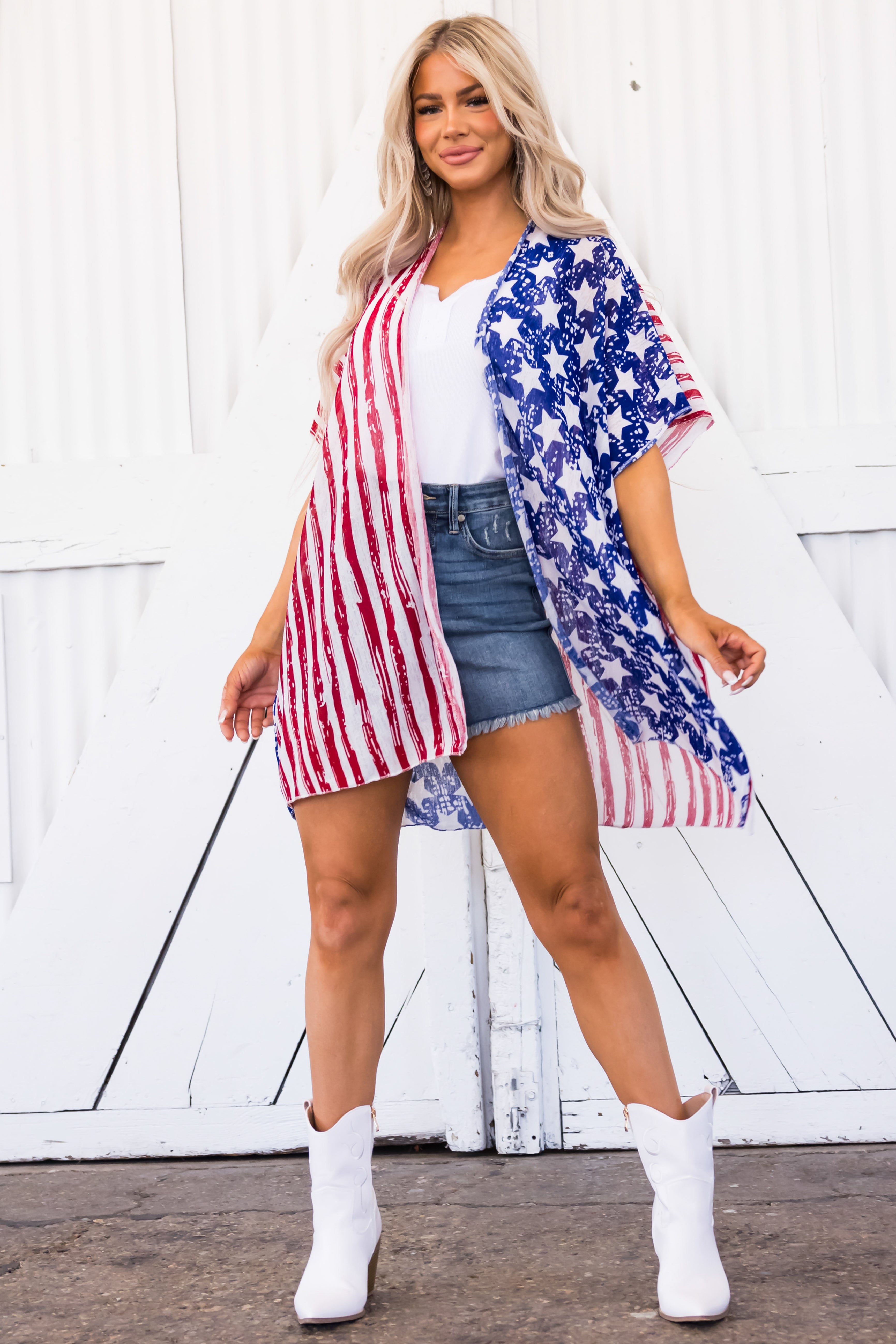 Vanilla Stars and Stripes Print Knit Kimono