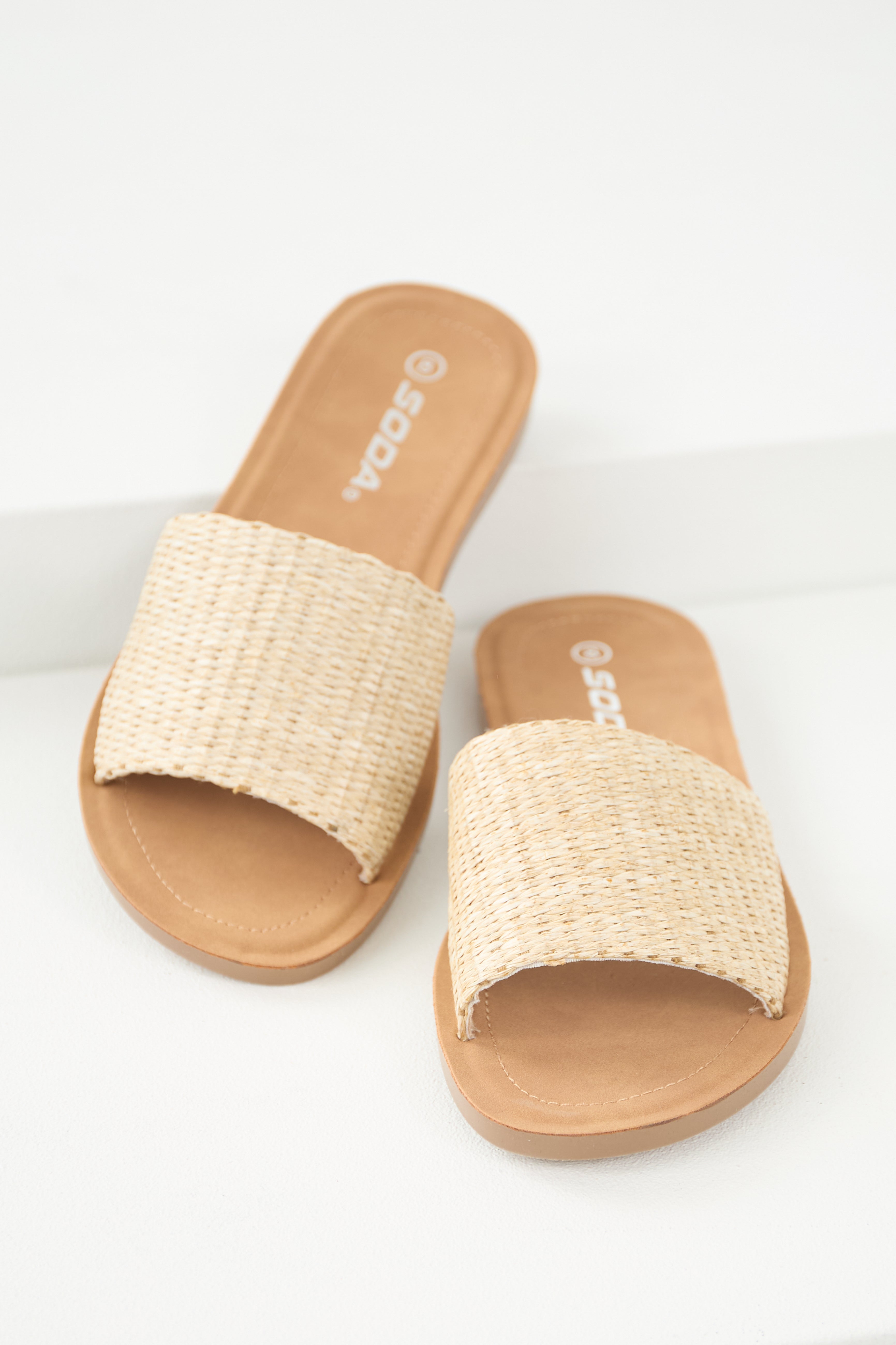 Vanilla Straw Band Open Toe Flat Sandals