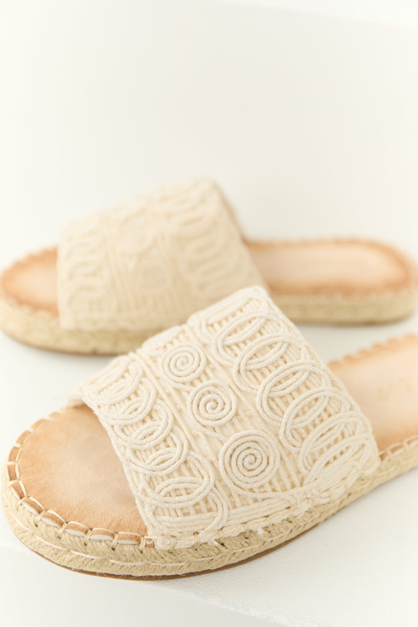 Vanilla Woven Lace Espadrille Slide On Sandals