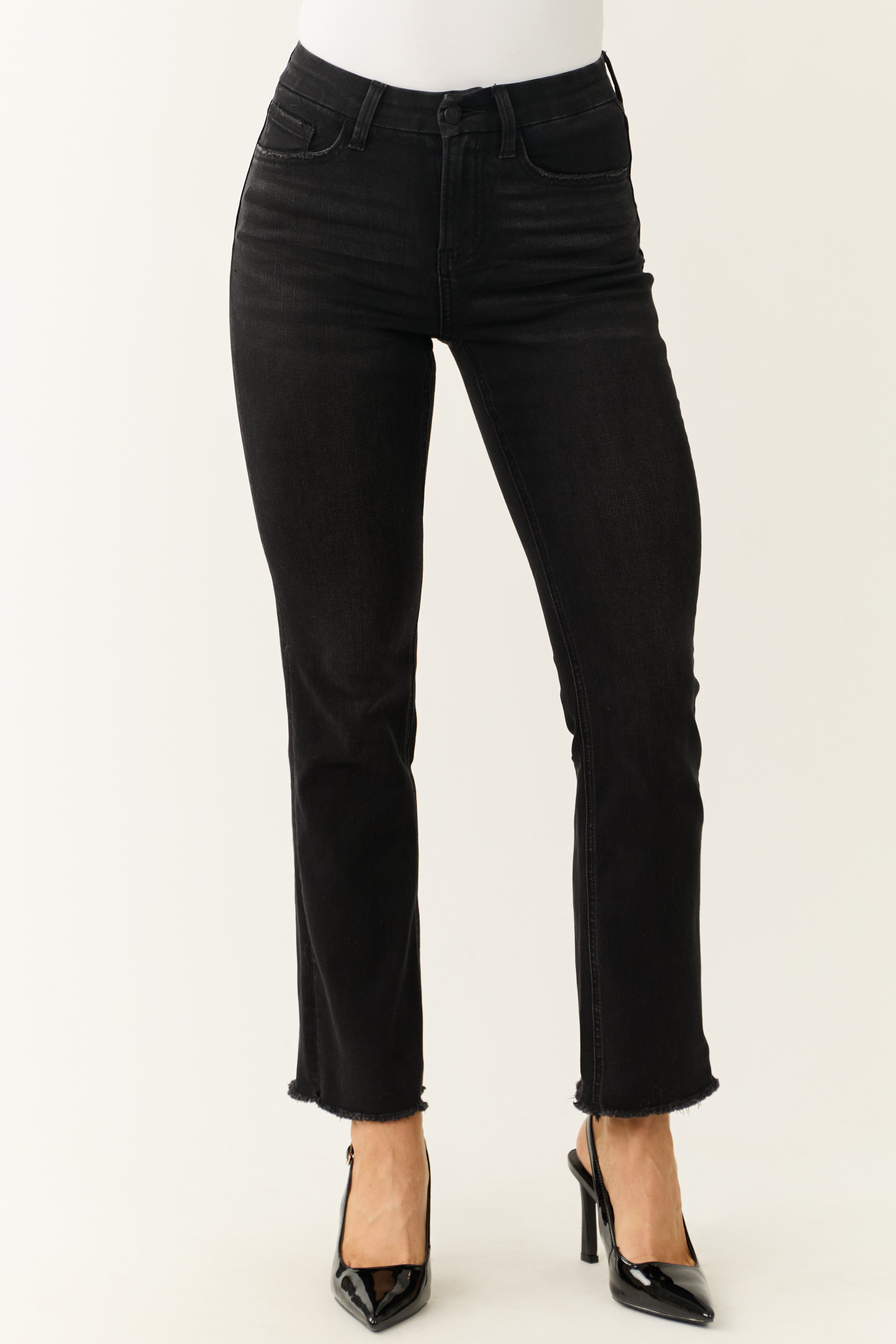 Vervet Black Slim Bootcut Raw Hem Jeans