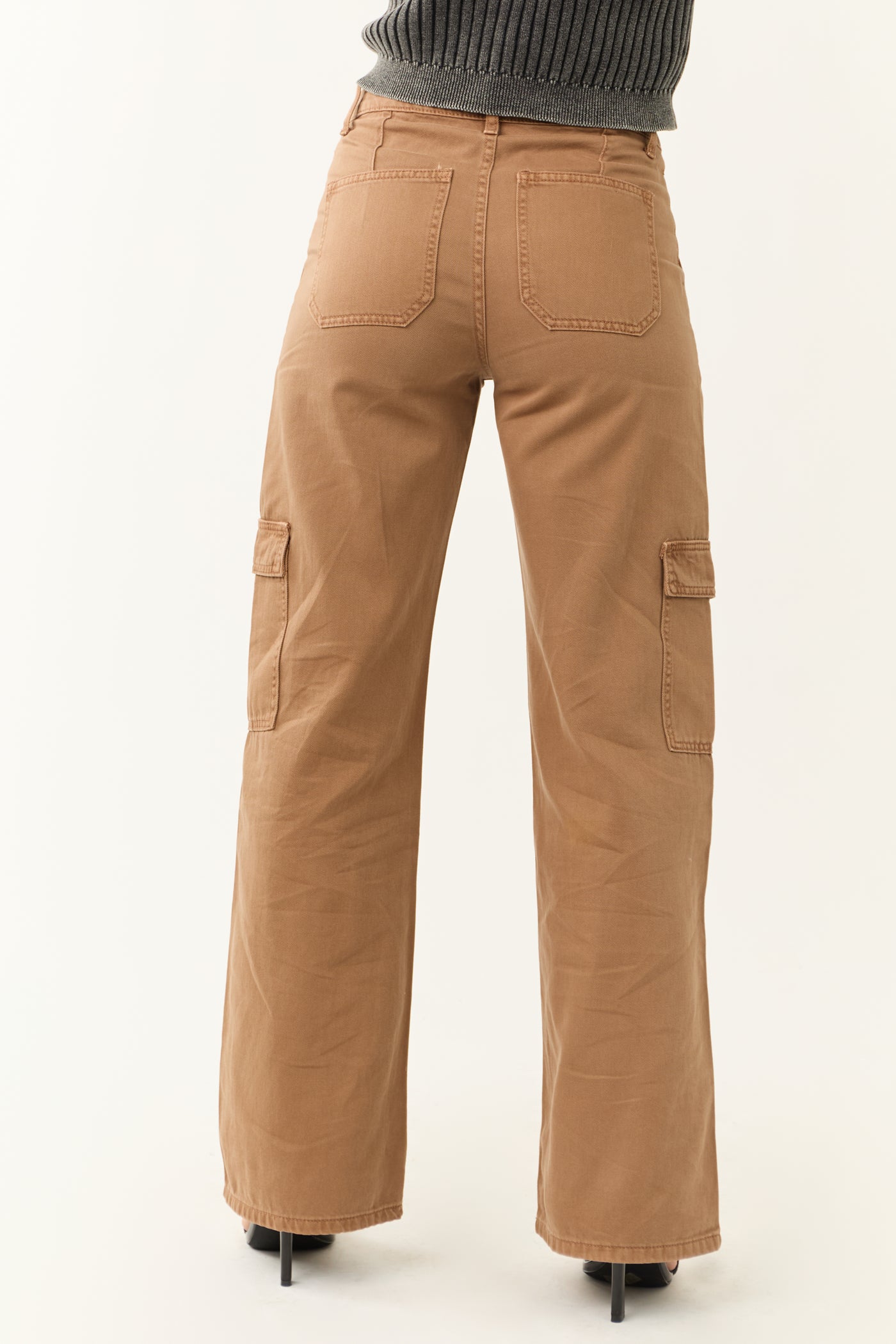 Vervet Coffee High Rise Wide Leg Cargo Jeans