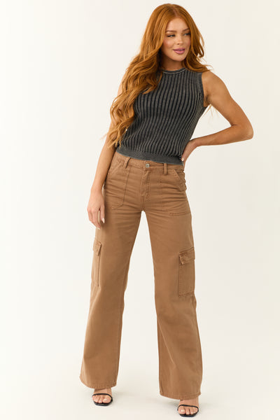 Vervet Coffee High Rise Wide Leg Cargo Jeans