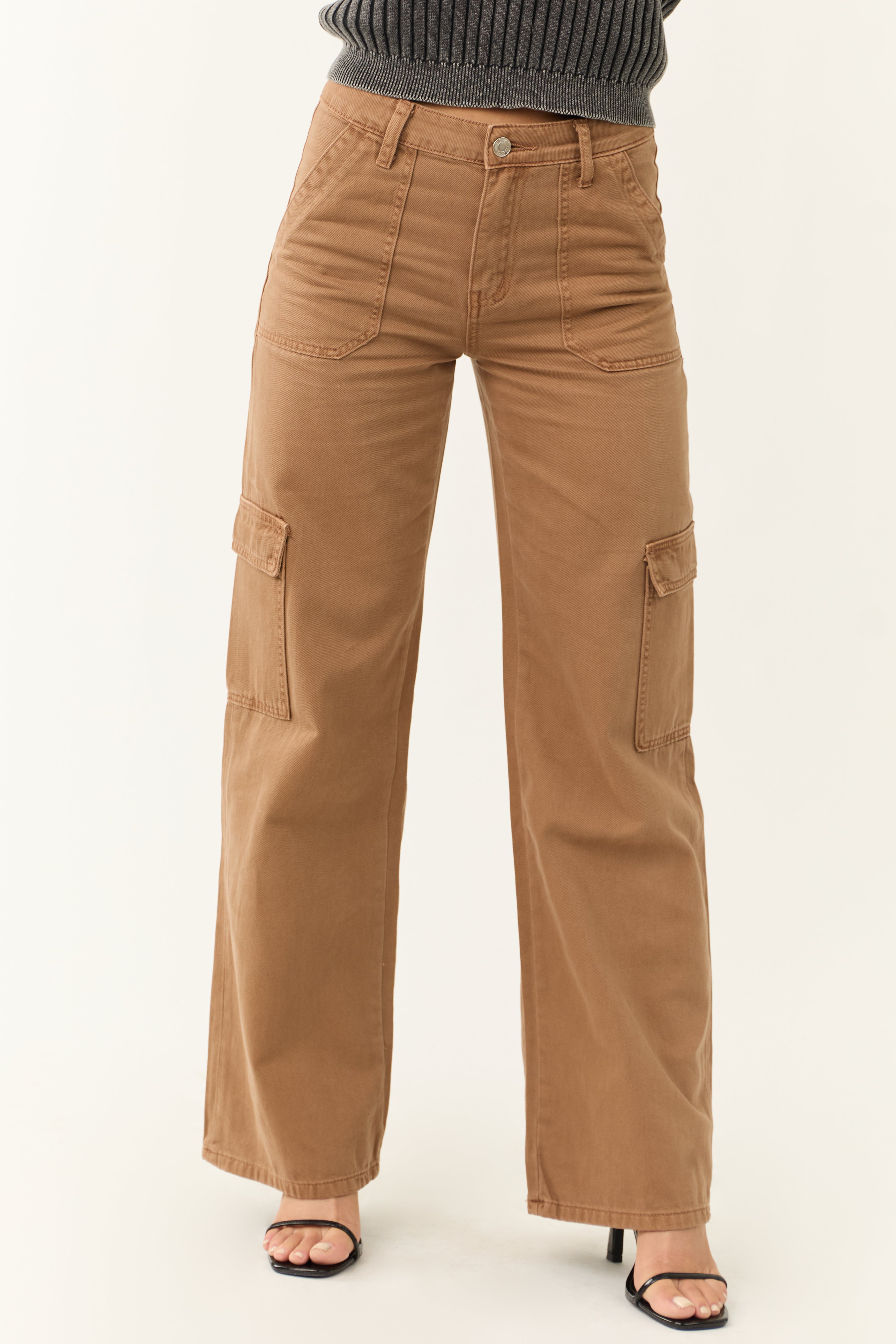 Vervet Coffee High Rise Wide Leg Cargo Jeans