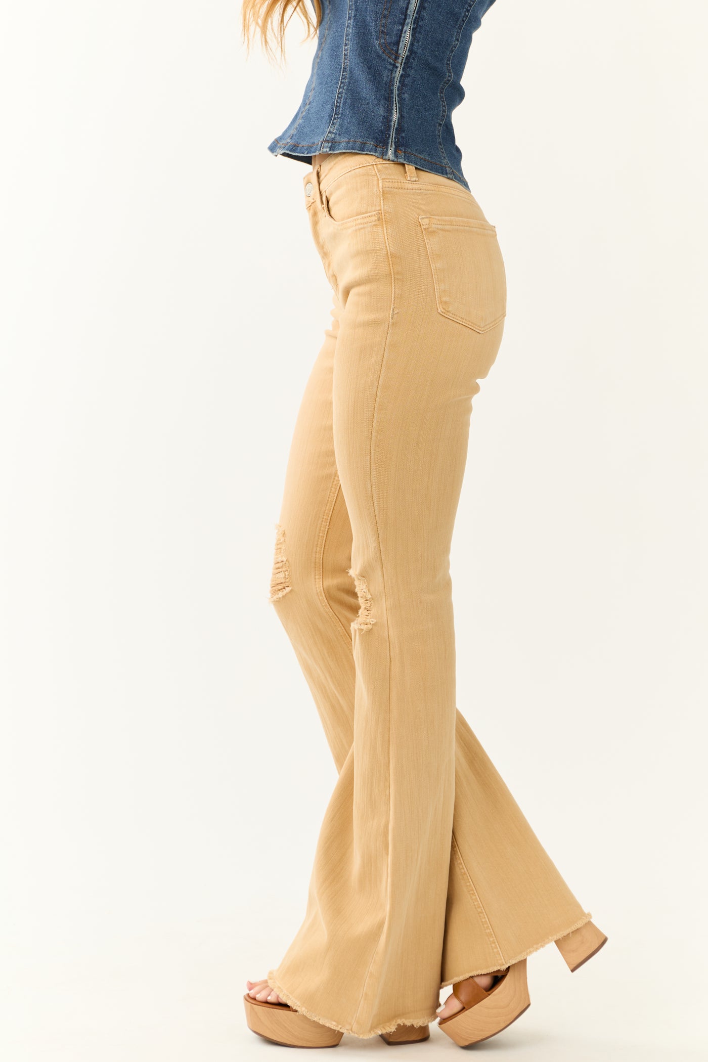 Vervet Light Mustard Flare Distressed Jeans