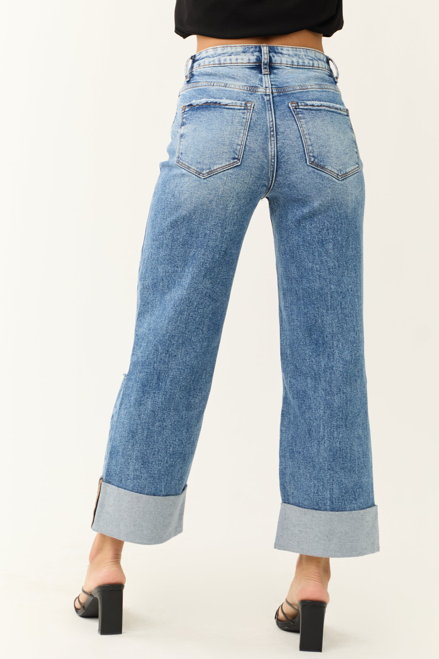 Vervet Medium Wash Cuffed Hem Baggy Wide Leg Jeans