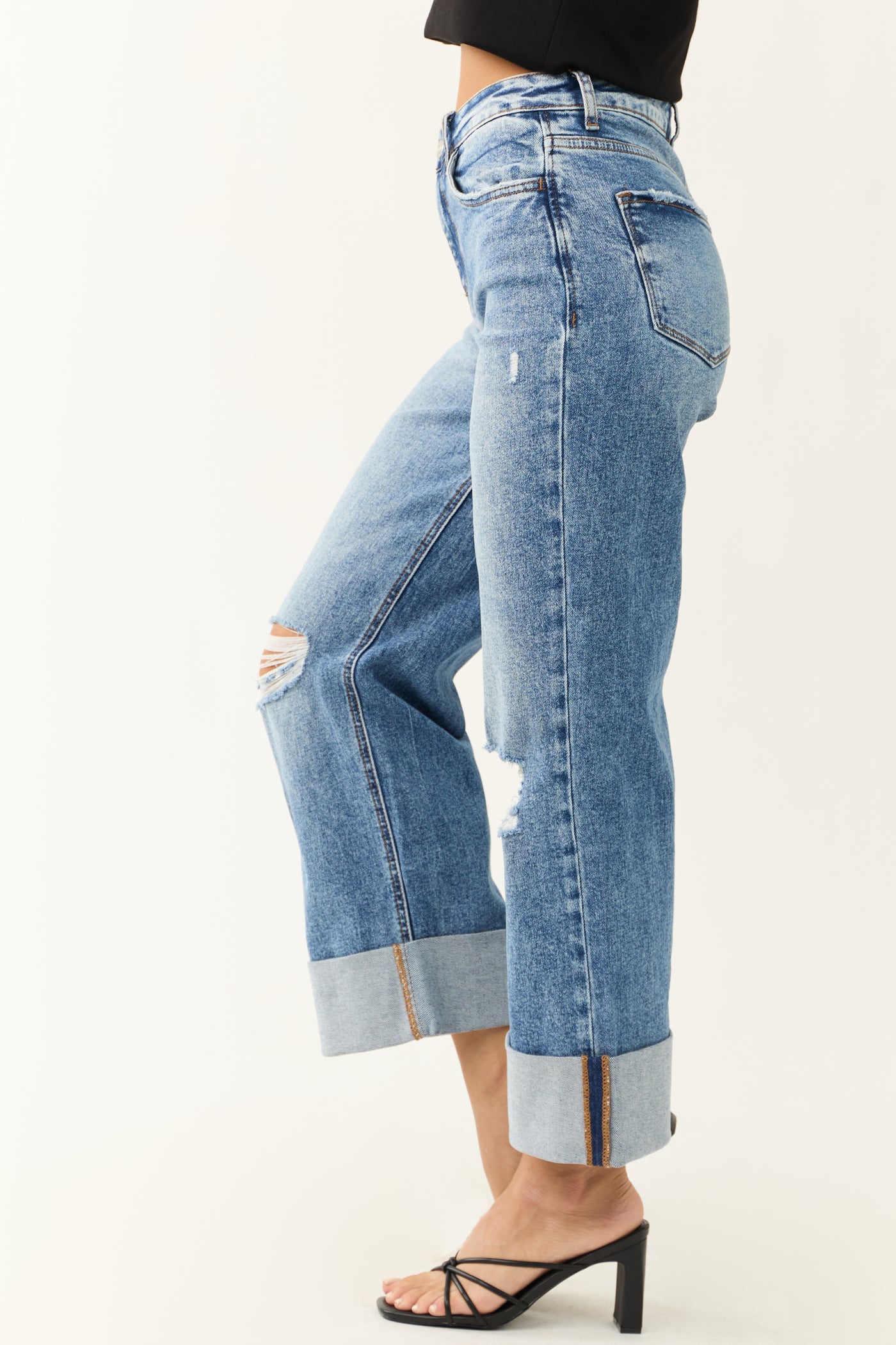 Vervet Medium Wash Cuffed Hem Baggy Wide Leg Jeans