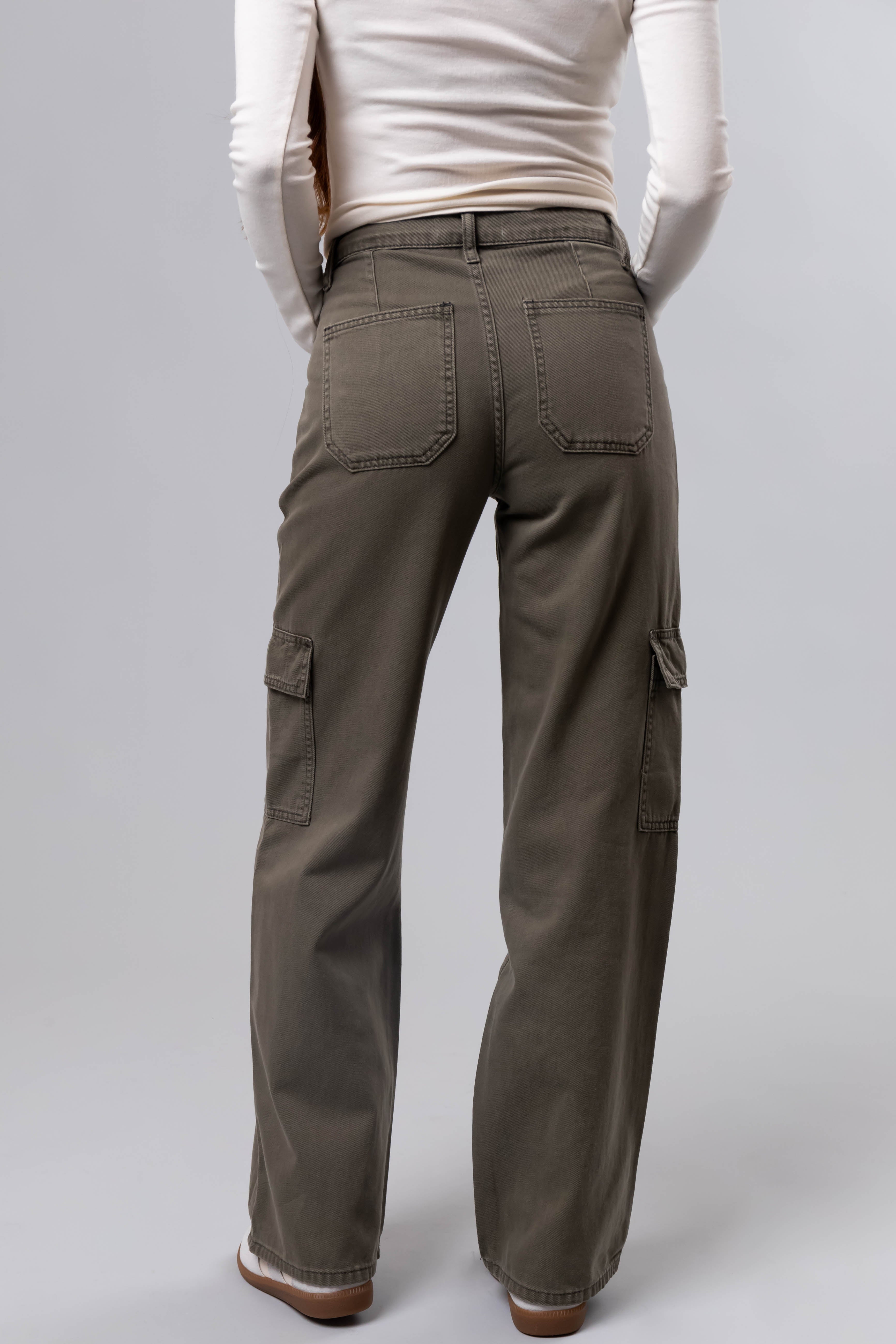 Vervet Olive High Rise Cargo Wide Leg Jeans