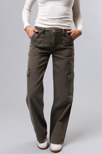 Vervet Olive High Rise Cargo Wide Leg Jeans