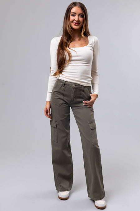 Vervet Olive High Rise Cargo Wide Leg Jeans