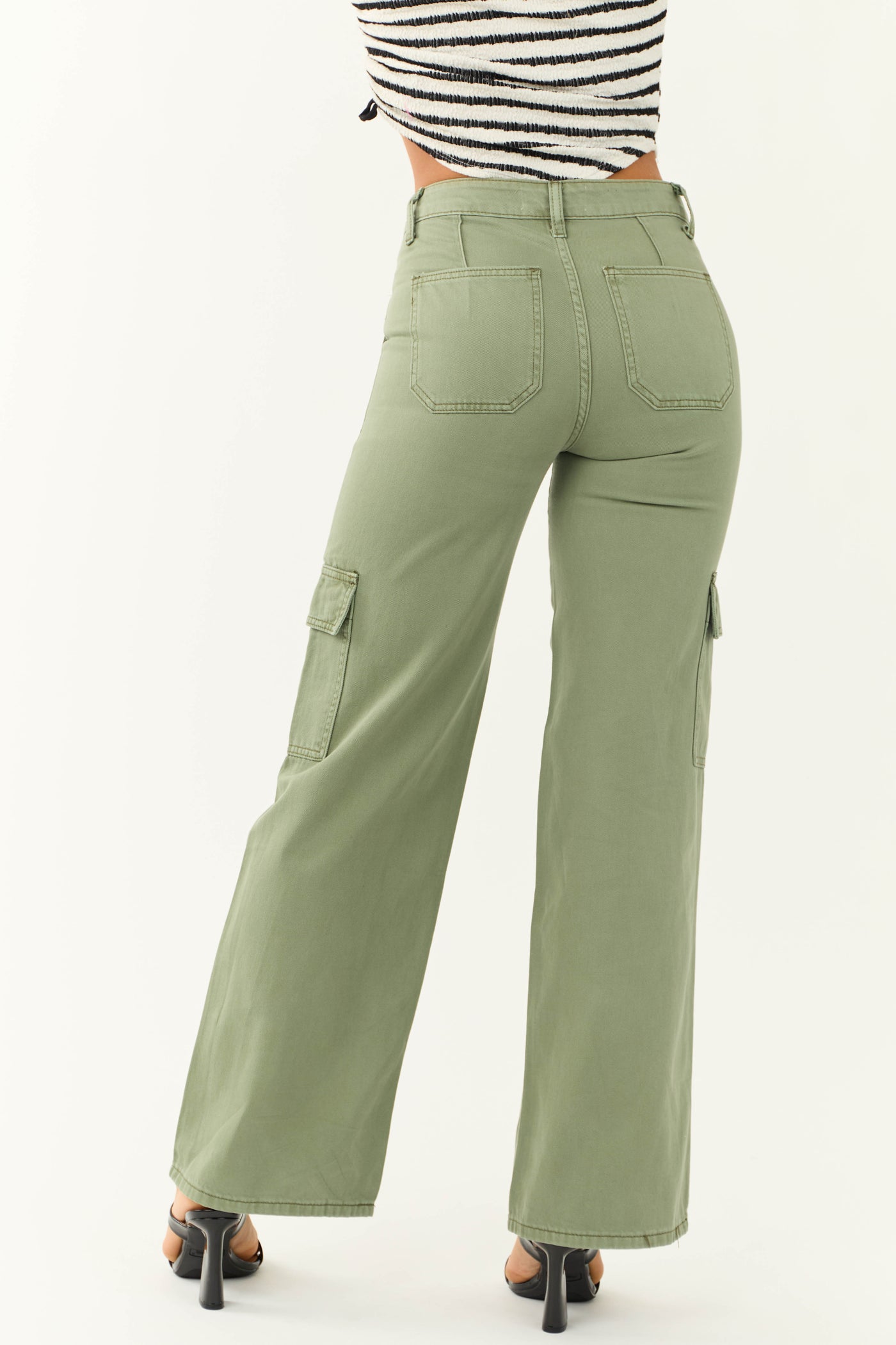 Vervet Olive High Rise Wide Leg Cargo Jeans