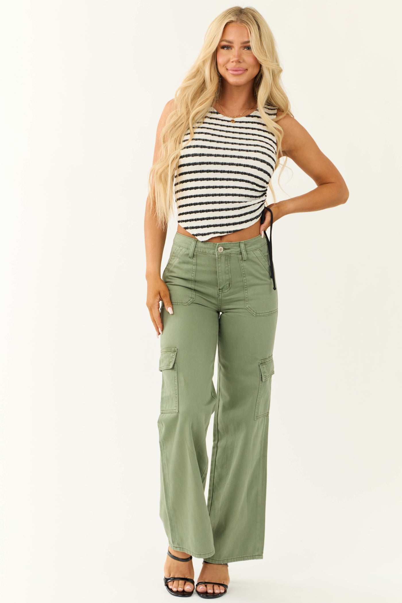 Vervet Olive High Rise Wide Leg Cargo Jeans