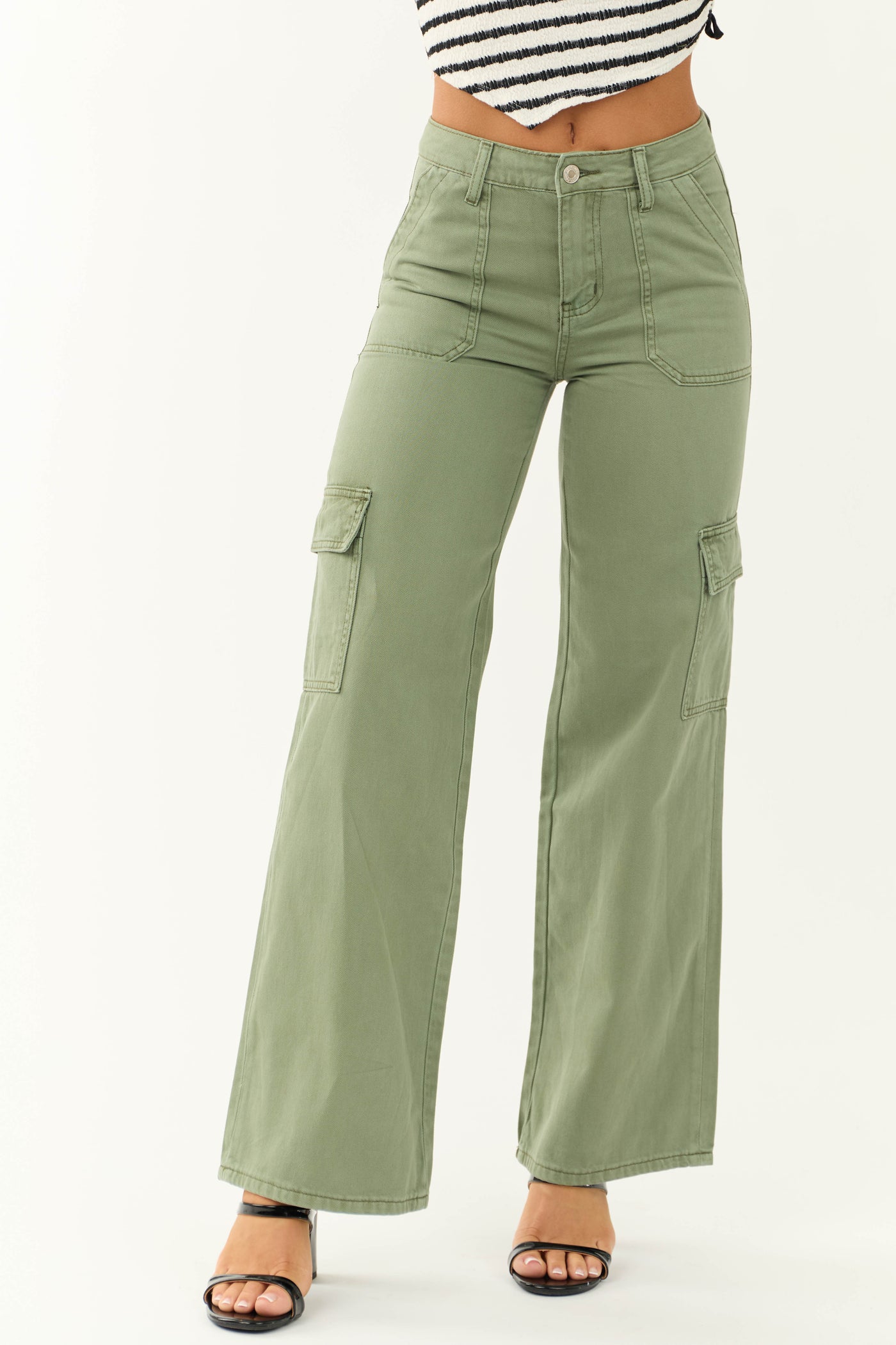 Vervet Olive High Rise Wide Leg Cargo Jeans