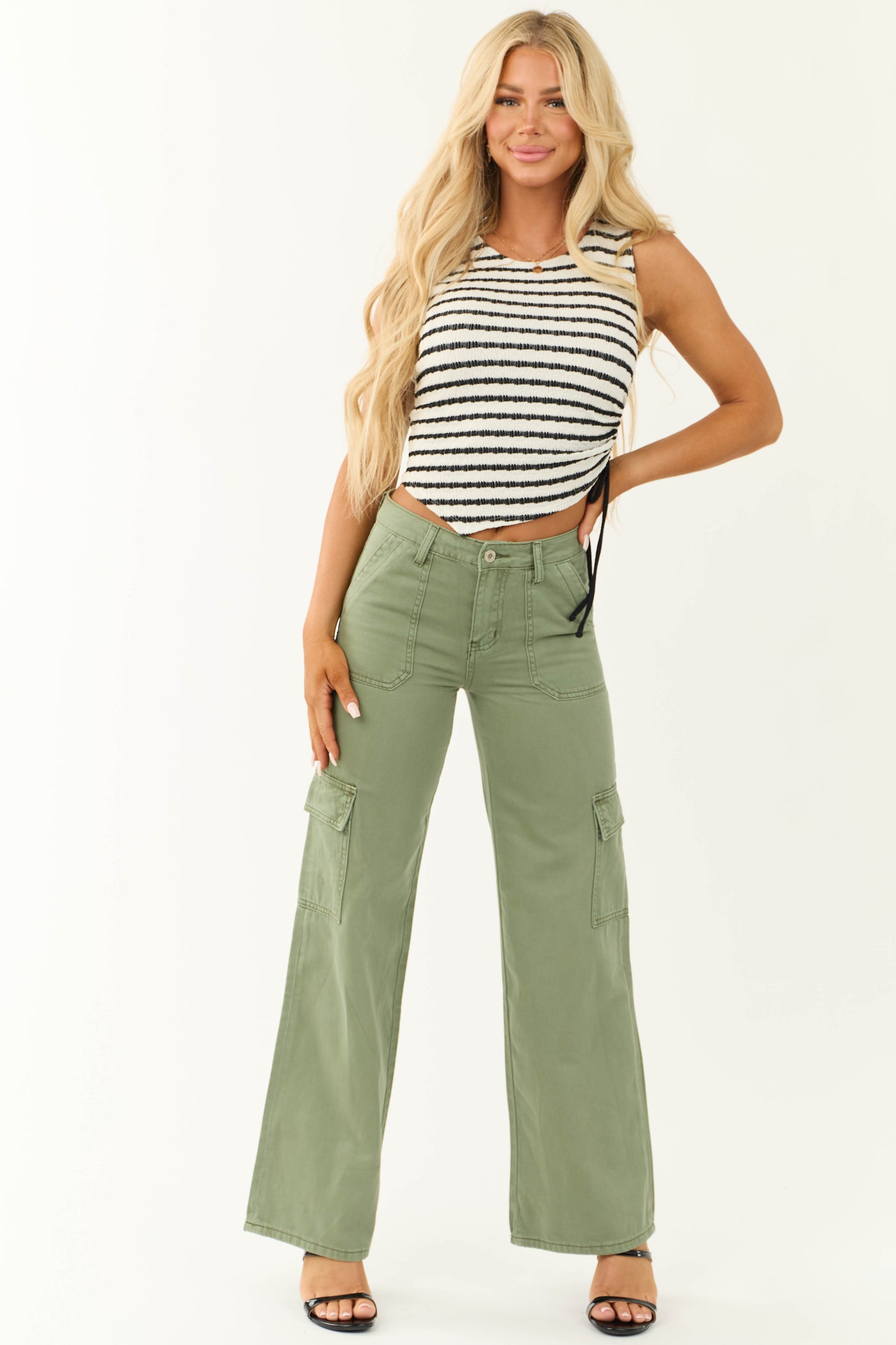 Vervet Olive High Rise Wide Leg Cargo Jeans