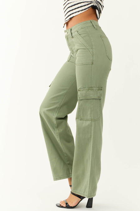 Vervet Olive High Rise Wide Leg Cargo Jeans