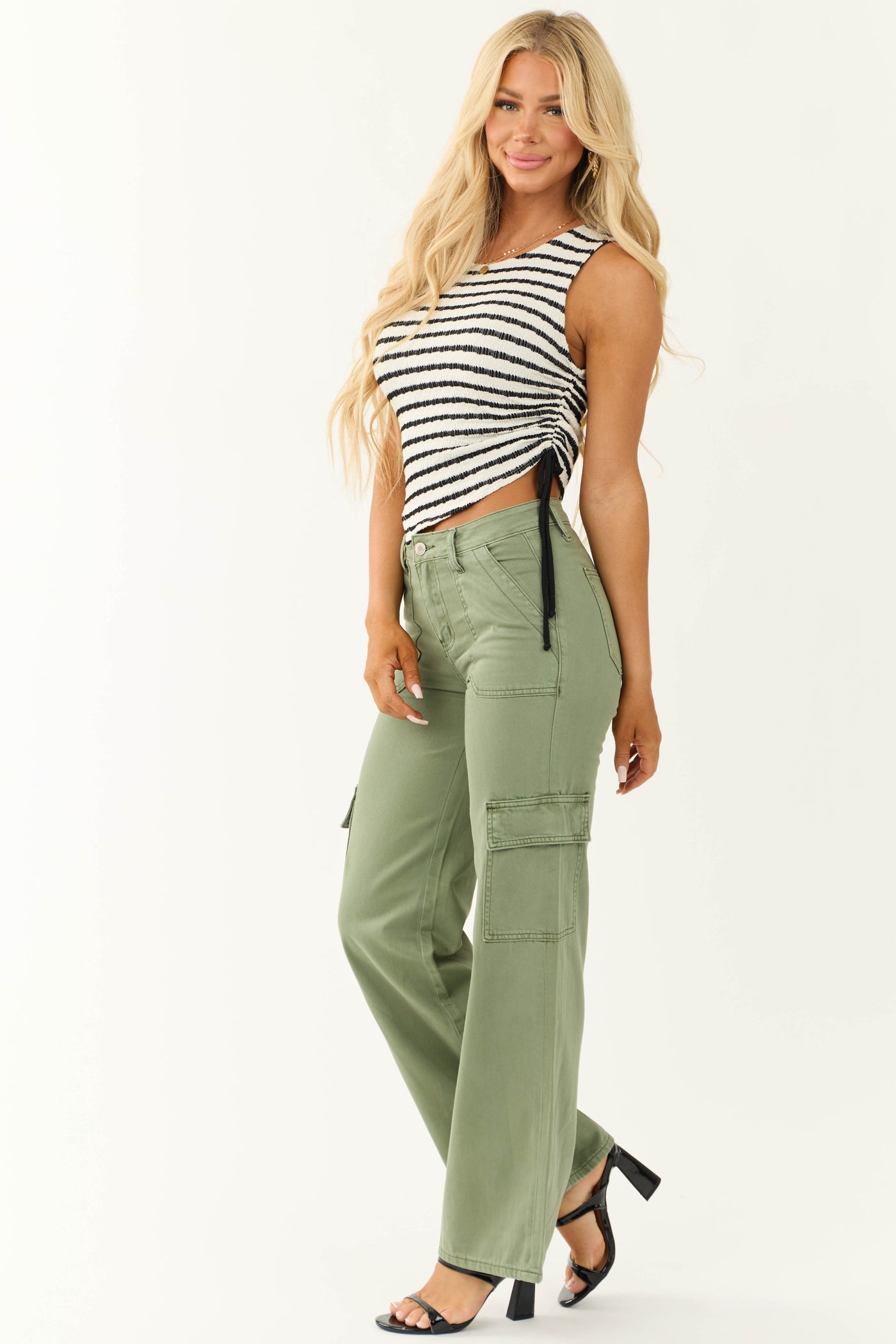 Vervet Olive High Rise Wide Leg Cargo Jeans