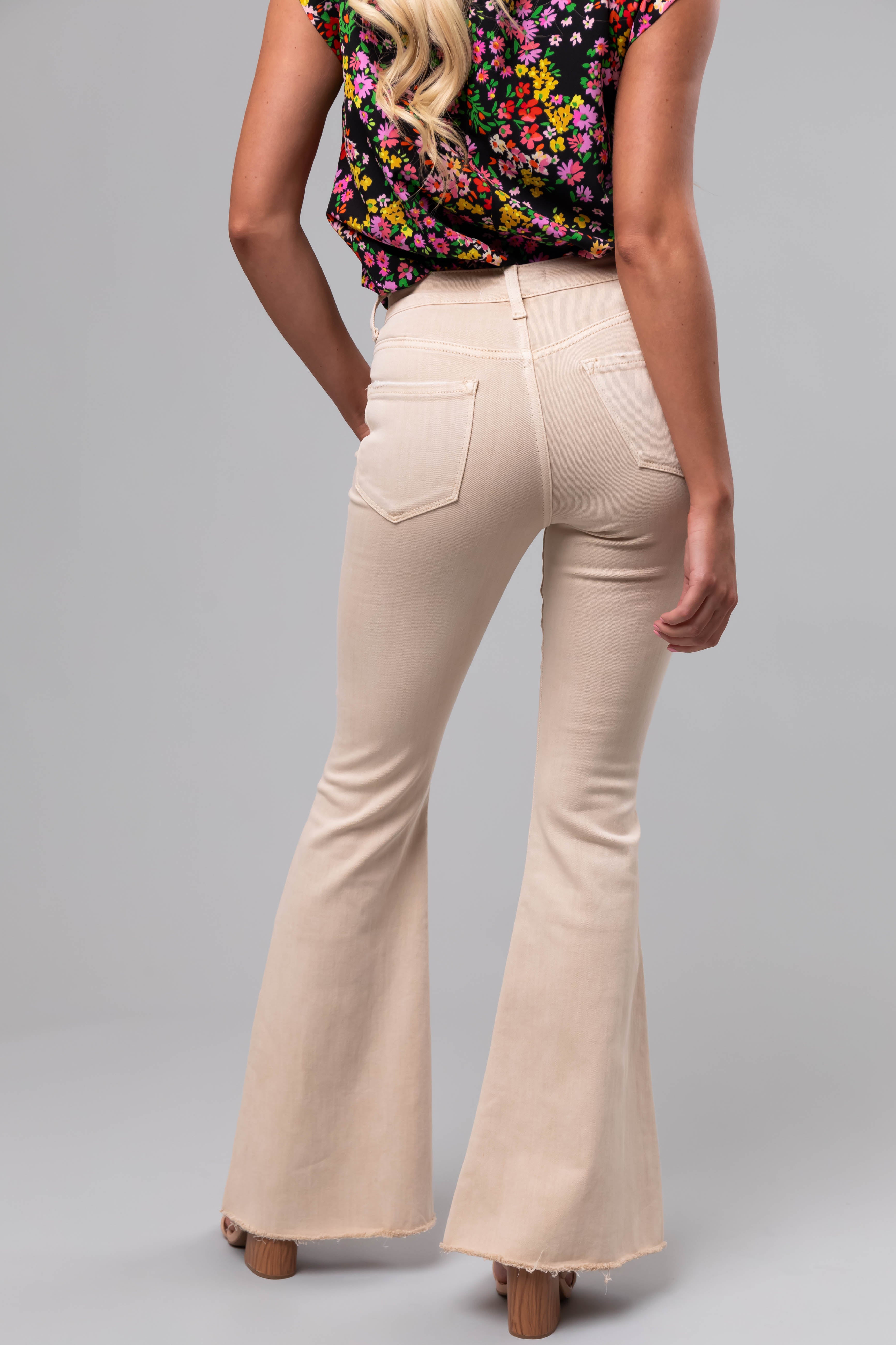 Vervet Sand High Rise Frayed Super Flare Jeans