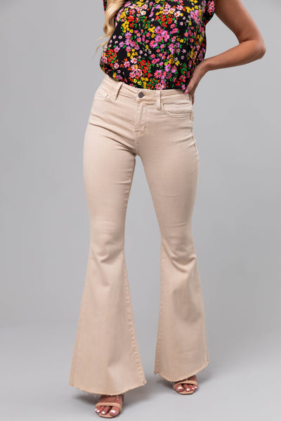 Vervet Sand High Rise Frayed Super Flare Jeans