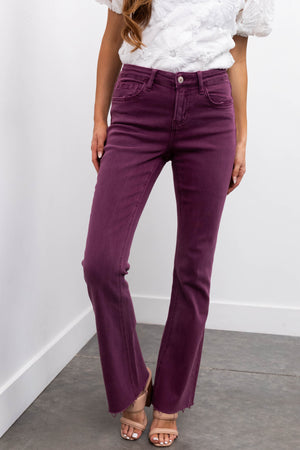 Vervet Washed Berry Mid Rise Raw Bootcut Jeans