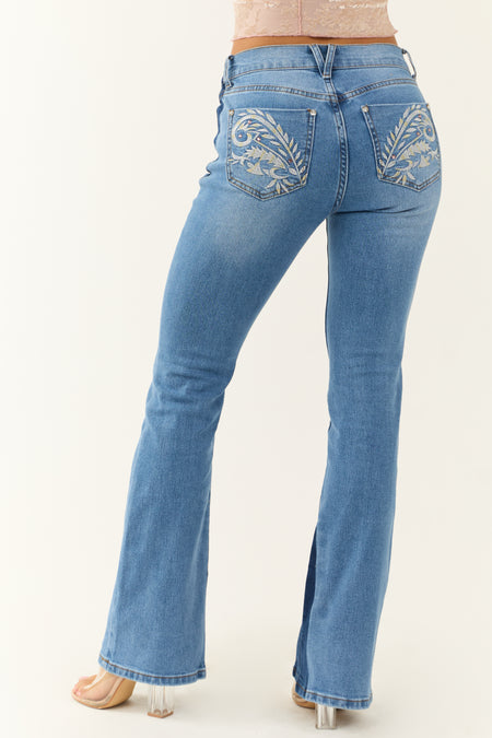 Vibrant Medium Wash Embroidered Bootcut Jeans