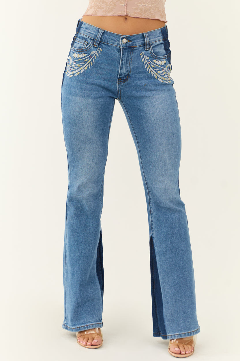 Vibrant Medium Wash Embroidered Bootcut Jeans