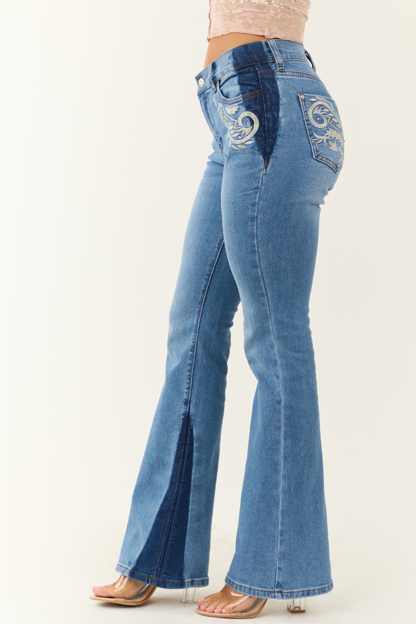 Vibrant Medium Wash Embroidered Bootcut Jeans