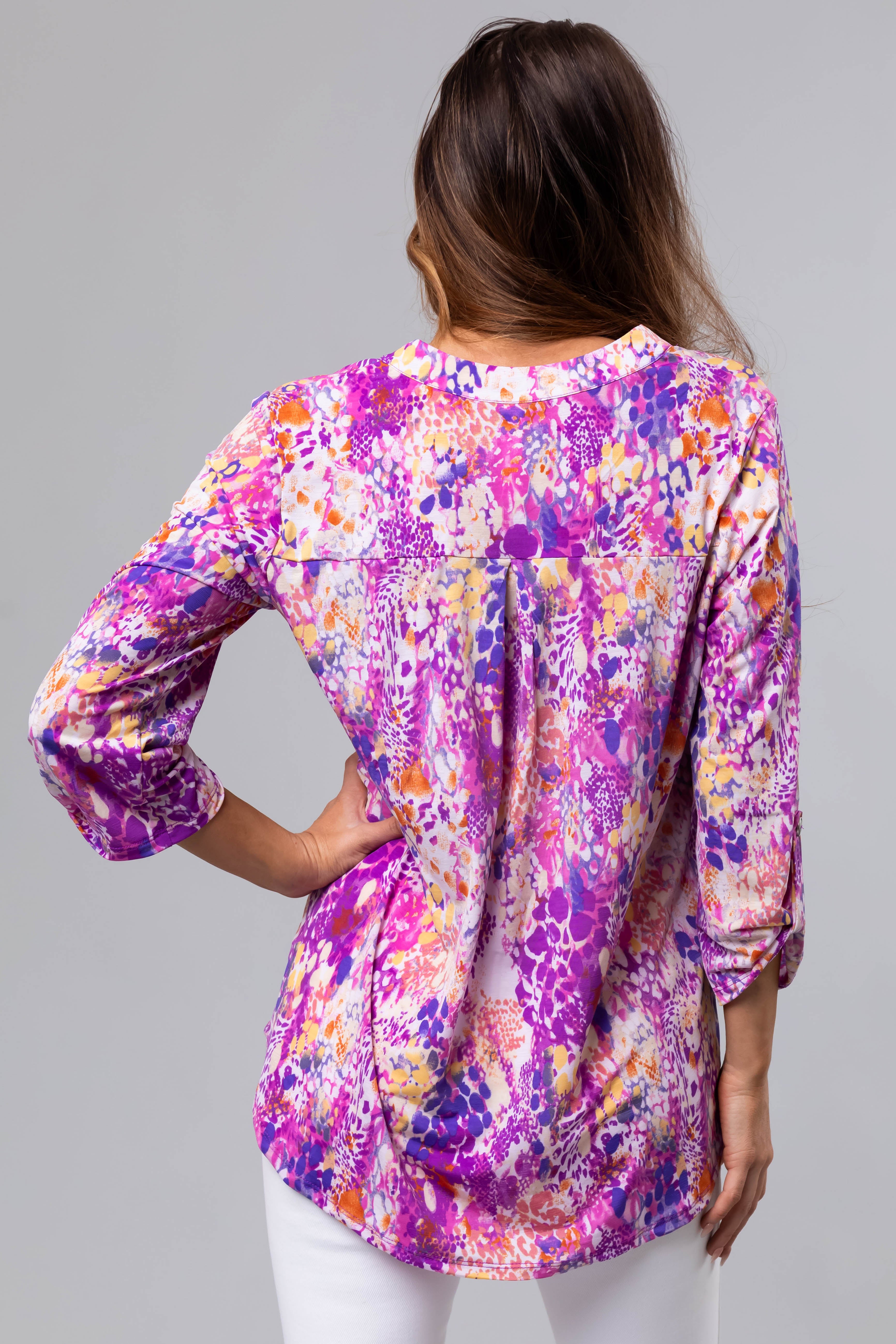 Violet Abstract Print 3/4 Sleeve Blouse