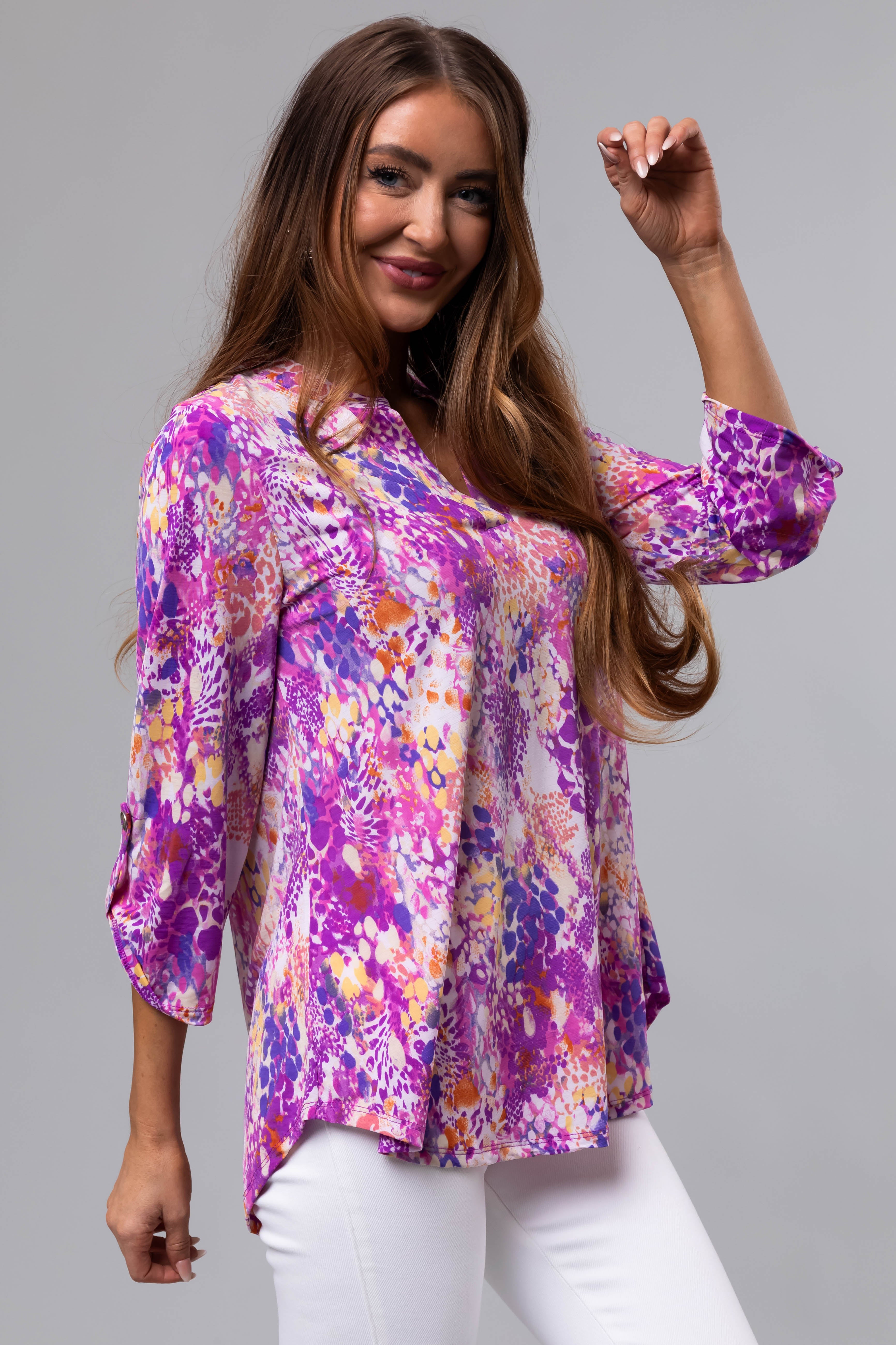 Violet Abstract Print 3/4 Sleeve Blouse