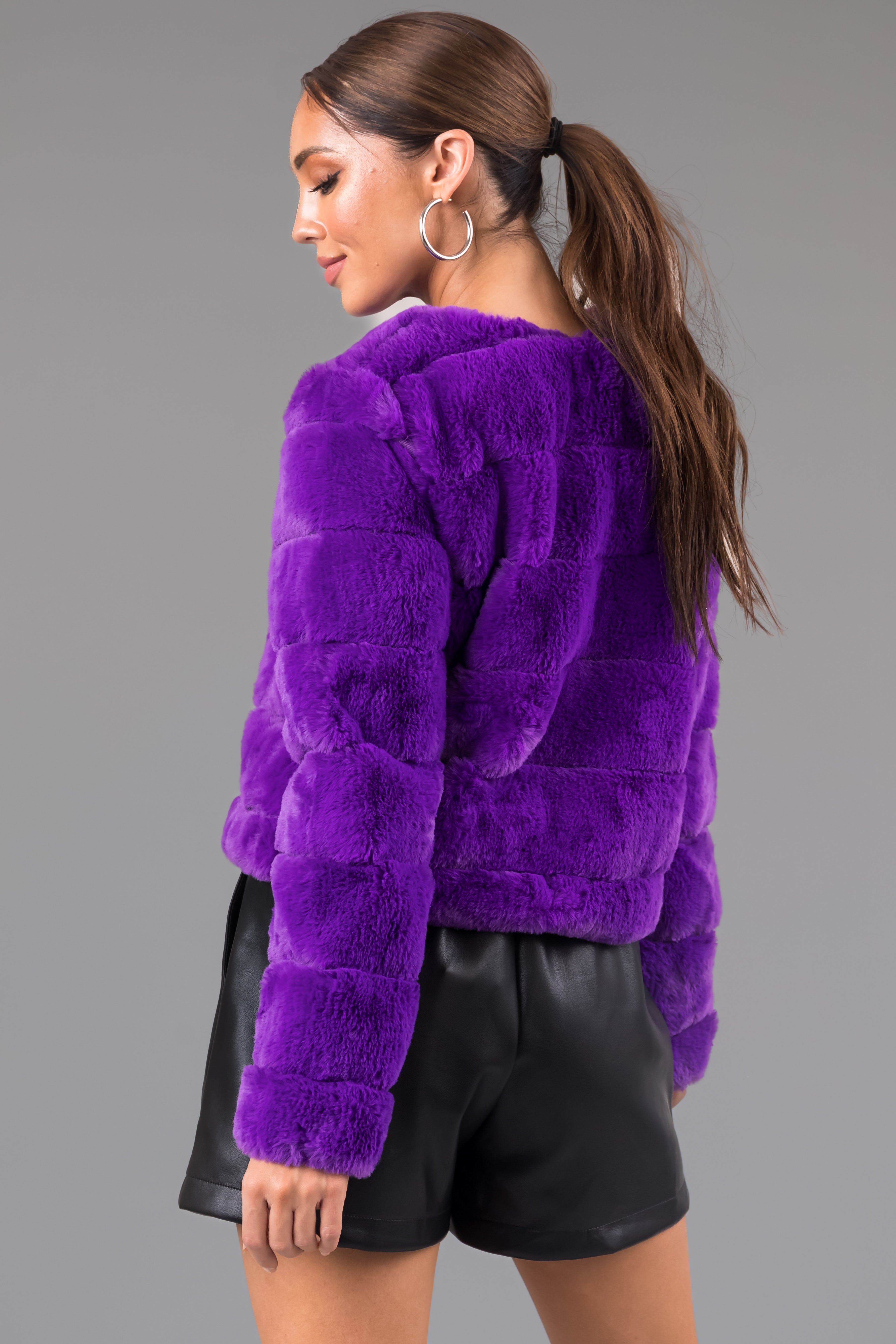 Violet Faux Fur Quilted Button Up Jacket