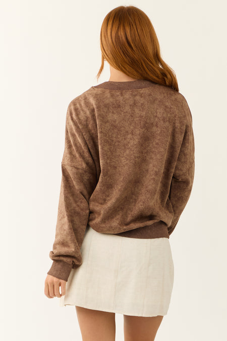 Walnut Washed Drop Shoulder Crew Neck Sweatshirt