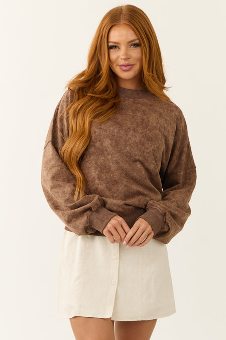 Walnut Washed Drop Shoulder Crew Neck Sweatshirt