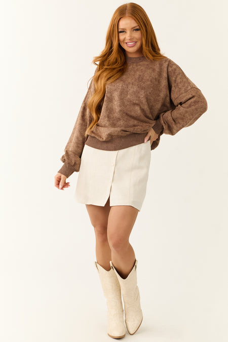 Walnut Washed Drop Shoulder Crew Neck Sweatshirt