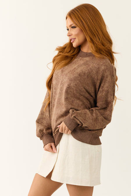 Walnut Washed Drop Shoulder Crew Neck Sweatshirt