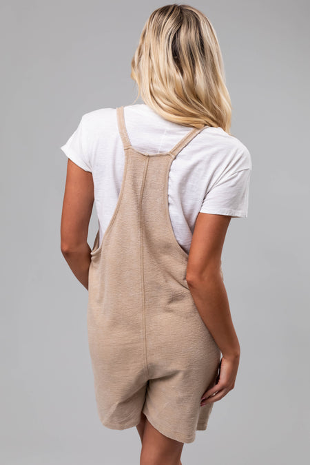 Washed Beige Sleeveless Baggy Knit Romper