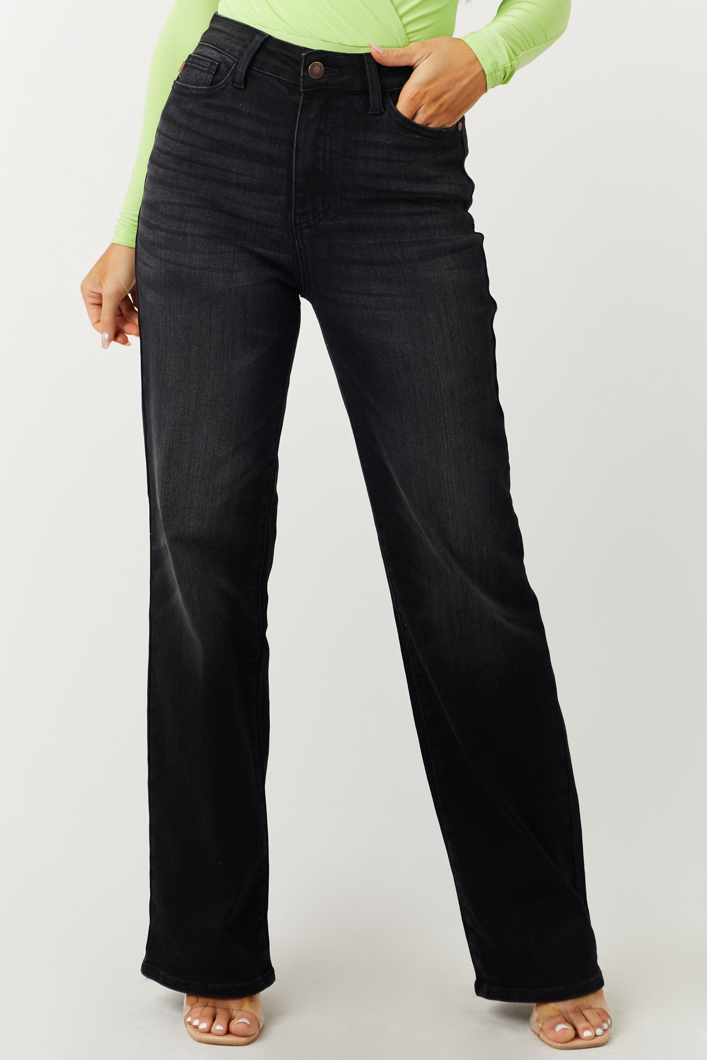Judy Blue Washed Black High Rise Straight Leg Jeans | Lime Lush