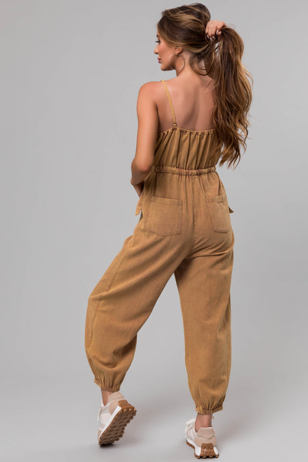 Washed Copper Drawstring Sleeveless Jumpsuit